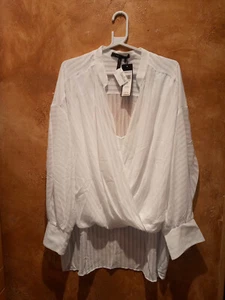 BCBG Maxazria Off White Long Sleeve Blouse Women SZ Large - Picture 1 of 5