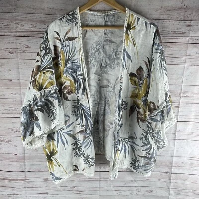 Cárdigan Francesca Bettini Mujer Talla Única Lino Floral Abierto Boho Kimono Italia OS Foto 1 de 4