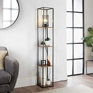 Rustikale Eiche Stehlampe Stehend 4-stufig Aufbewahrung Display Regal Holz Lounge Leuchte - Bild 1 von 4