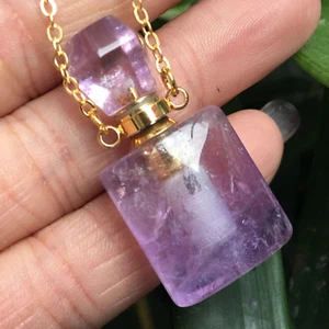 Natural Amethyst:Quartz Perfume Bottle Necklace Pendant healing 1pc - Picture 1 of 6