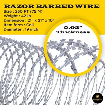 BTO-22 Razor Wire 250 FT Galvanize Steel Razor Barbed Wire Concertina SIMBASTEEL - Image 1 of 4