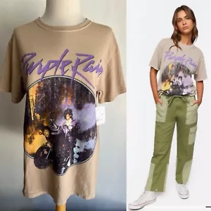 PRINCE (2023) Official Women’s "PURPLE RAIN" Oversized Tan T-Shirt Size S/M - Picture 1 of 8