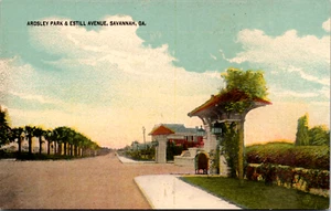 Savannah GA Entrance Ardsley Park Residential Community & Estill Avenue Postcard - Picture 1 of 3