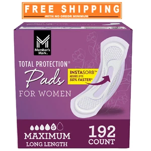 Member's Mark Total Protection Maximum Long Pads, 5 Tropfen, 192 ct. - Bild 1 von 6