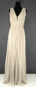 Alfred Sung Dress Womens 8 Oyster D745N1 Pleated V Neck Bridesmaid Gown Maxi - Picture 1 of 15