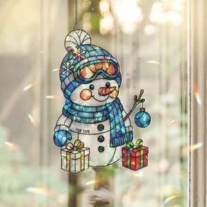 Pupazzo di neve personalizzato stella e vetro rotto ologramma da appendere ornamento albero di Natale vacanza - Foto 1 di 11