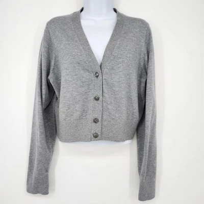 Cárdigan WHBM Mujer Lana Mezcla Cachemira Talla XL Gris Oscuro Academia Dinero Antiguo Foto 1 de 4