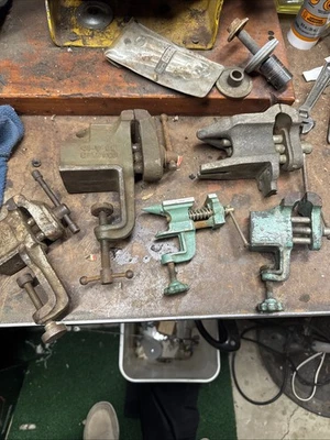 Lot Of 5 Small Clamp On Bench Vices Vise 41-V-98 C M & T Co & More 1” To 2” Jaws - Image 1 of 4