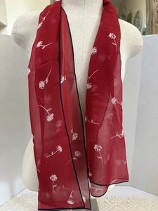 Vintage ECHO Red White Flowers 100% silk oblong scarf EUC - Picture 1 of 4