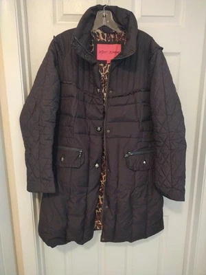 Abrigo chaqueta acolchada grande Betsey Johnson gris oscuro/negro para dama Pre Loved Foto 1 de 4
