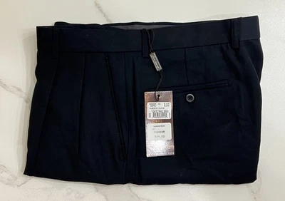 NEW Mens Linea Naturale Pleated Travel Genius Napoli Pants W 35 Black No Hem - Image 1 of 3