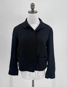 Helmut Lang Jacke schwarz Tweed Baumwolle Leinen Kragen Full Zip Gr. IT 42 US M - Bild 1 von 5