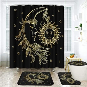 Golden Moon Sun Bathroom Set with Shower Curtain and Rugs Accessories Stars B... - Picture 1 of 8