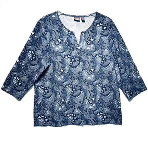 Camicetta donna Chico's taglia 3 con maniche a 3/4 in blu floreale astratto - Foto 1 di 7