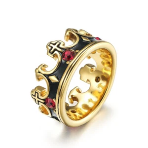 Men Crown Cross Ring Stainless Steel Cubic Zricon Vintage Hip Hop Size 8-13 - Picture 1 of 13