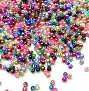 1000x Tiny 3mm Rainbow Mermaid Faux Pearl Beads for Jewellery Craft Making - Picture 1 of 25