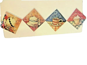 Glass Coasters Coffee Tea Drink Bar Espresso Latte Mocha Cappuccino Set of 4 - Picture 1 of 7