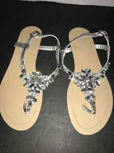 David's Bridal DB Studio Gemma Bridal Flip Flop Sandals Silver Bling Size 7m - Picture 1 of 4