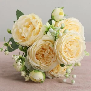 1x Artificial Silk Peony Flowers Bouquet Fake Leaf Wedding Party Home Decoration - Picture 1 of 13