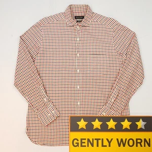 Massimo Dutti Oxford Shirt Gingham LARGE (SLEEVE 33") Regular Fit Orange Check - Picture 1 of 8