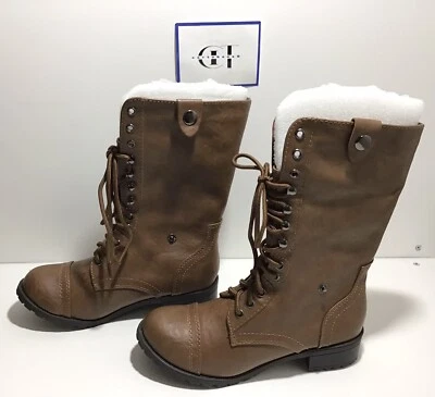 Botas Charlotte Russe Marrón Con Cordones - Pliegues Talla 7 Foto 1 de 4