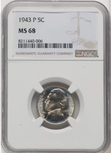1943-P Silver War Nickel -5C MS68 NGC - High Grade - Gorgeous Coin - Picture 1 of 2