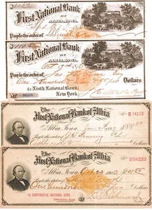 PAIR of 1876-1900 ALBIA IOWA BANK DRAFTS (1 EACH of 2 TYPES) BUY 2 TO GET ALL 4! - Picture 1 of 1