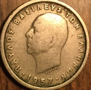 1957 GREECE 2 DRACHMAI COIN - Picture 1 of 2