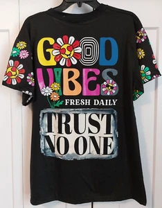 FRESH LAUNDRY GOOD VIBES FRESH DAILY BLACK COLORFUL FLOWER SHIRT MENS L NWT - Picture 1 of 6