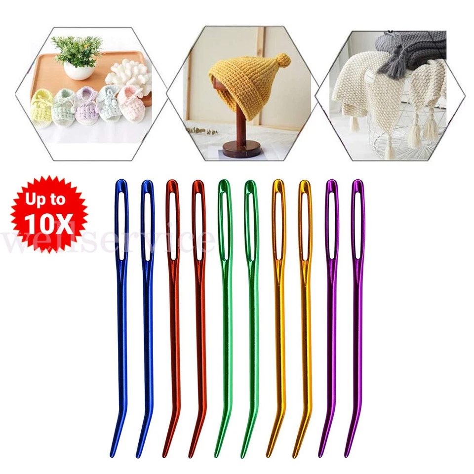 2/10PC Large Eye Bent Tip Needles Knitting Crochet Yarn Darning Needle Aluminium - Image 1 of 4