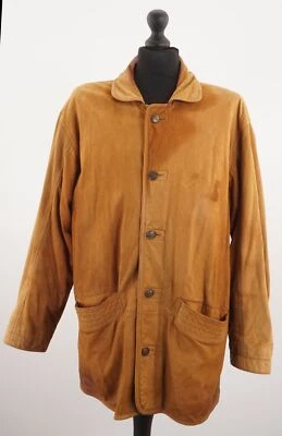 Camel Men's Leather Jacket 52 L Brown Vintage Shoulder Pads Cowhide A836 - Image 1 of 4