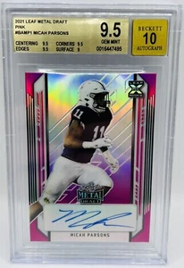 MICAH PARSONS 2021 LEAF METAL DRAFT PINK REFRACTOR AUTO RC /20 BGS 9.5/10 ~POP 1 - Picture 1 of 4