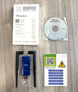 Wireless USB Adapter 1300Mbps for PC, Dual Band 2.4 & 5.8 GHz. - Picture 1 of 2