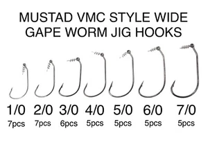 1/0 to 7/0 MUSTAD VMC OWNER STYLE WIDE GAPE WORM JIG HOOK & TWIST PIN CONNECTOR - Picture 1 of 9