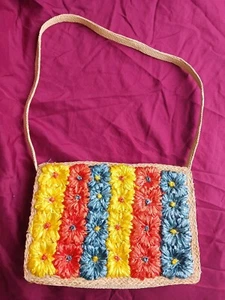 Bolso de Mano Mediano De Colección Sheek Años 60/70 Bordado Tejido Paja/Ratán Hecho a Mano  - Imagen 1 de 8
