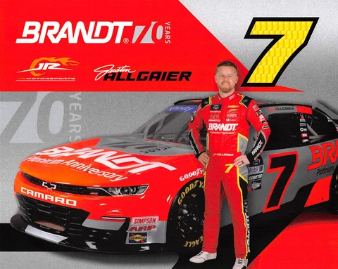 2023 -- JUSTIN ALLGAIER #7 "BRANDT 70 YEARS" NASCAR XFINITY SERIES POSTCARD Cover