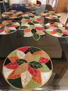 Multicolor Beads Leaves Design Dining Set With 1 Runner 6 Tablemat And 6 Coaster - Picture 1 of 9