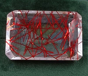 165 Ct Red Rutilated Quartz Certified Transparent Emerald Cut Loose Gems 5AIZ - Picture 1 of 7