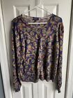 Lands End Womens Merino Floral Print Button Cardigan Sweater Size XL/18