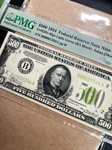 Fr. 2201-Blgs 1934 $500 Federal Reserve Note NEW YORK "LIGHT GREEN SEAL" PMG 30 - Picture 1 of 5