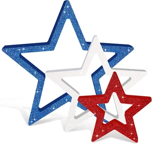 3 Pieces 4Th of July Wooden Star Signs Patriotic Decoration Memorial Day Table D - Picture 1 of 12