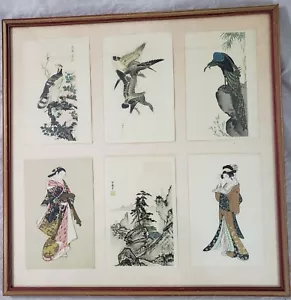 6 Stampe Legno Giapponese In Miniatura Vintage In Corniciate Chosun Sesshu Shokahu Chara - Foto 1 di 20