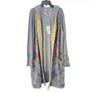 Cappotto spolverino Johnny Was Cameron in maglia con cappuccio taglia S aperto davanti ricamato grigio - Foto 1 di 7