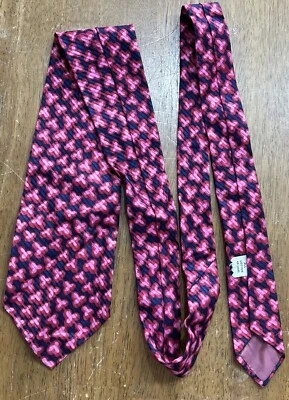 Gravata masculina vintage Saks Fifth Avenue rosa vermelha marinha abstrata floral - Imagem 1 de 4