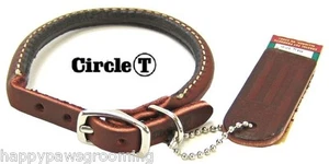 USA MADE CIRCLE T ROUND BROWN DOG COLLAR Premium Latigo Leather Rolled HeavyDuty - Picture 1 of 10