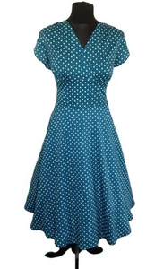 BNWT VoodooVixen 50s Style Full Skirt Dress Teal/white Spot L UK14 Dirty Dancing - Bild 1 von 7