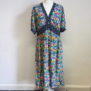 Boden Elsa Midi Tea Dress Size 16 Petite Floral Polka Dot Pattern Pockets Summer - Picture 1 of 11
