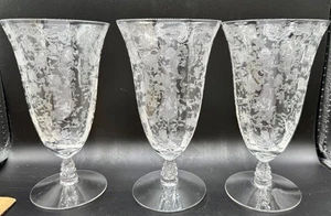 VINTAGE FOSTORIA WATER WINE OPTIC GLASS SET 3 FLOWER GARLAND ETCHED FLARE - Picture 1 of 13