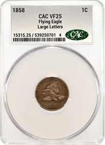 1858 Large Letters Flying Eagle Cent CACG VF-25 CAC - Picture 1 of 2