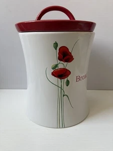 Dunelm Poppy Bread Bin Red & White Ceramic Storage Jar - Picture 1 of 11